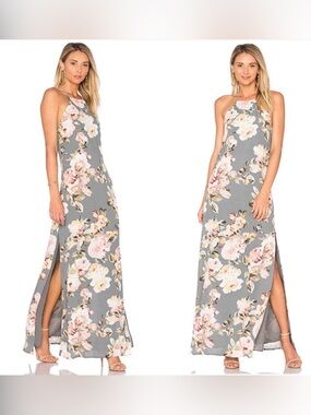 Revolve Privacy Please Floral Halter Maxi Dress in Grey/Asphalt